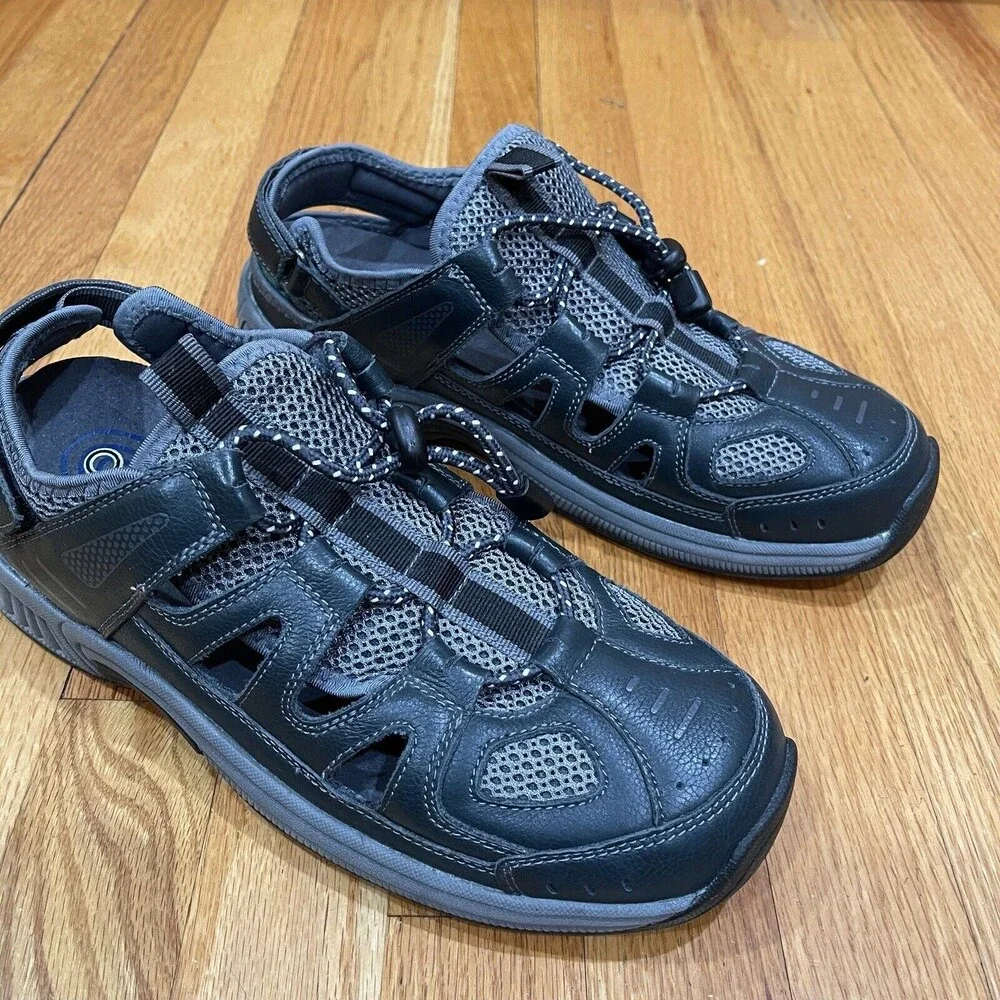 ORTHOFEET Mens Comfort Heel Strap Leather Fisherman Sandals Shoes Size 9.5 D EUC